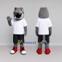 Custom Gray and White Shark Character in Sportswear Mascot Costume Adult Full Body Suit for Sports Events