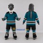 Custom Gray and Teal Shark Character in a Hockey Uniform Mascot Costume Adult Full Body Suit for Sports Events