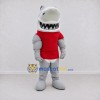 Custom Gray and Red Shark Character in a Jersey Mascot Costume Adult Full Body Suit for Sports Events Custom Gray and Red Shark Character in a Jersey Mascot Costume Adult Full Body Suit for Sports Events