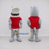Custom Gray and Red Shark Character in a Jersey Mascot Costume Adult Full Body Suit for Sports Events Custom Gray and Red Shark Character in a Jersey Mascot Costume Adult Full Body Suit for Sports Events