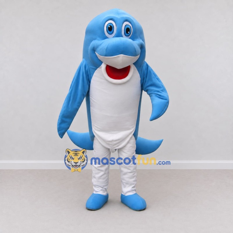 Custom Blue and White Dolphin Character Mascot Costume Adult Full Body Suit for Ocean Events Custom Blue and White Dolphin Character Mascot Costume Adult Full Body Suit for Ocean Events