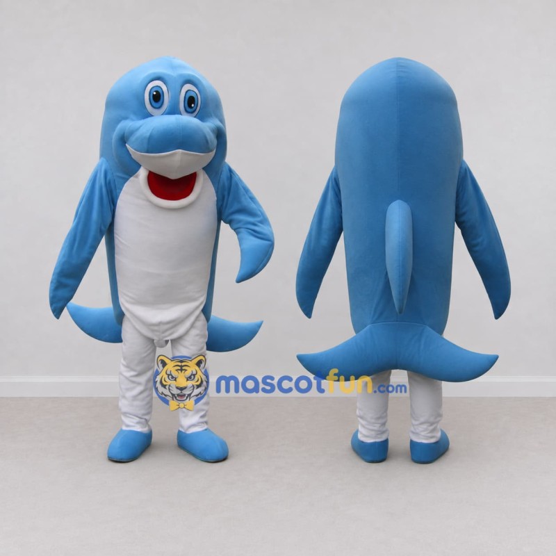 Custom Blue and White Dolphin Character Mascot Costume Adult Full Body Suit for Ocean Events Custom Blue and White Dolphin Character Mascot Costume Adult Full Body Suit for Ocean Events