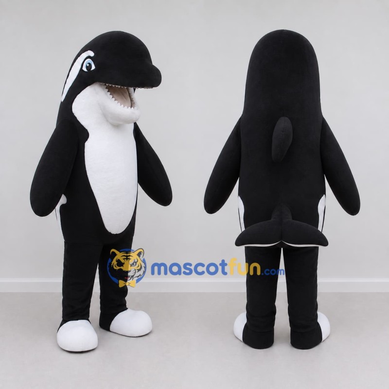 Custom Black and White Orca Character Mascot Costume Adult Full Body Suit for Ocean Events Custom Black and White Orca Character Mascot Costume Adult Full Body Suit for Ocean Events