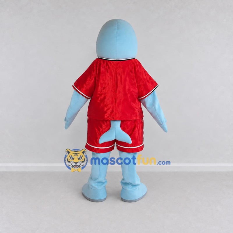 Custom Blue and Red Dolphin Character in Sportswear Mascot Costume Adult Full Body Suit for Sports Events Custom Blue and Red Dolphin Character in Sportswear Mascot Costume Adult Full Body Suit for Sports Events