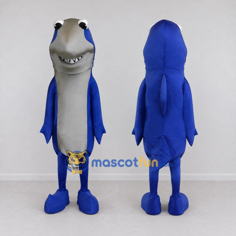 Custom Blue and Gray Shark Character Mascot Costume Adult Full Body Suit for Ocean Events