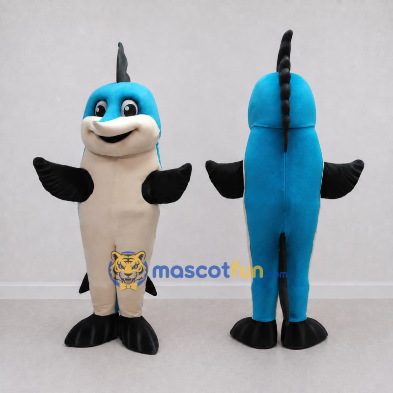 Custom Blue and Cream Fish Character Mascot Costume Adult Full Body Suit for Ocean Events Custom Blue and Cream Fish Character Mascot Costume Adult Full Body Suit for Ocean Events