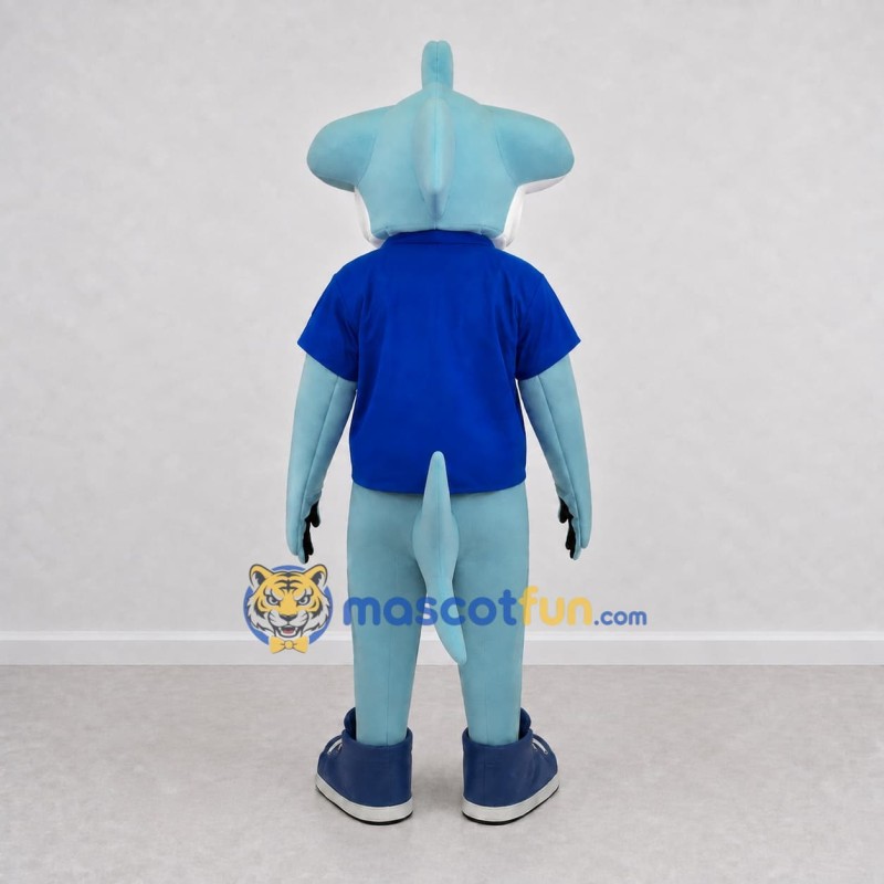 Custom Blue and White Hammerhead Shark Character in a Shirt Mascot Costume Adult Full Body Suit for Ocean Events Custom Blue and White Hammerhead Shark Character in a Shirt Mascot Costume Adult Full Body Suit for Ocean Events