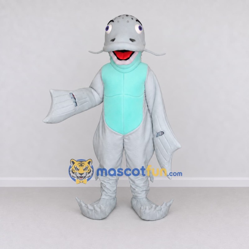 Custom Gray and Teal Catfish Character Mascot Costume Adult Full Body Suit for Ocean Events Custom Gray and Teal Catfish Character Mascot Costume Adult Full Body Suit for Ocean Events