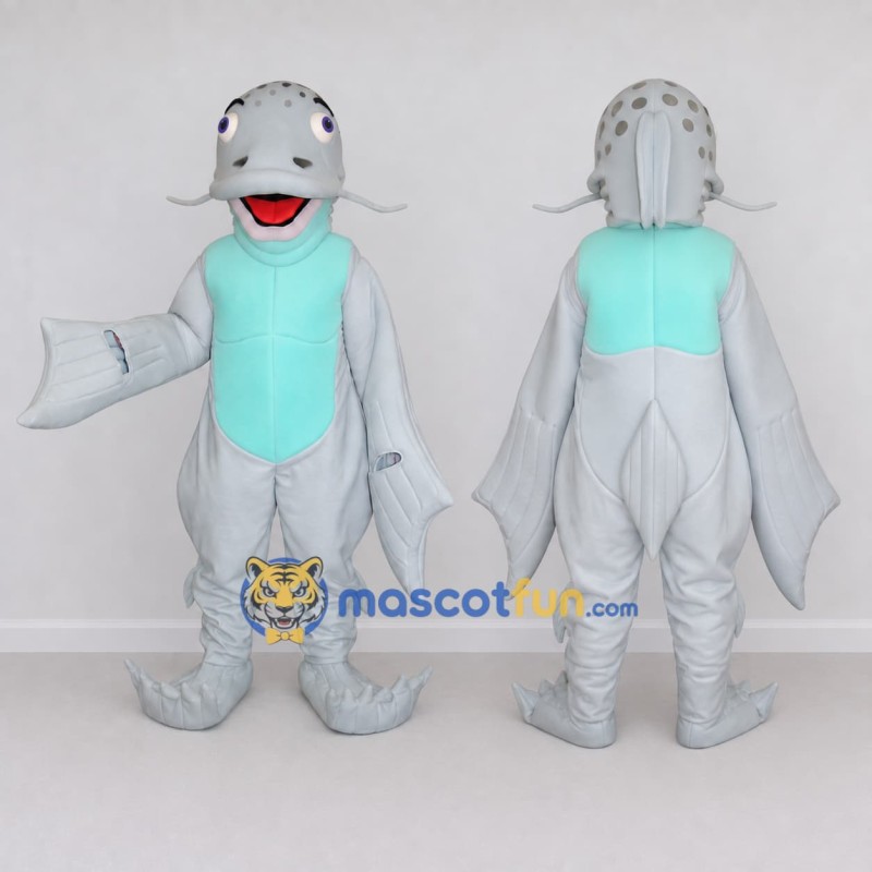 Custom Gray and Teal Catfish Character Mascot Costume Adult Full Body Suit for Ocean Events Custom Gray and Teal Catfish Character Mascot Costume Adult Full Body Suit for Ocean Events