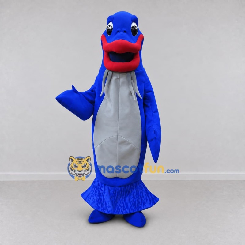 Custom Blue and Gray Fish Character Mascot Costume Adult Full Body Suit for Ocean Events