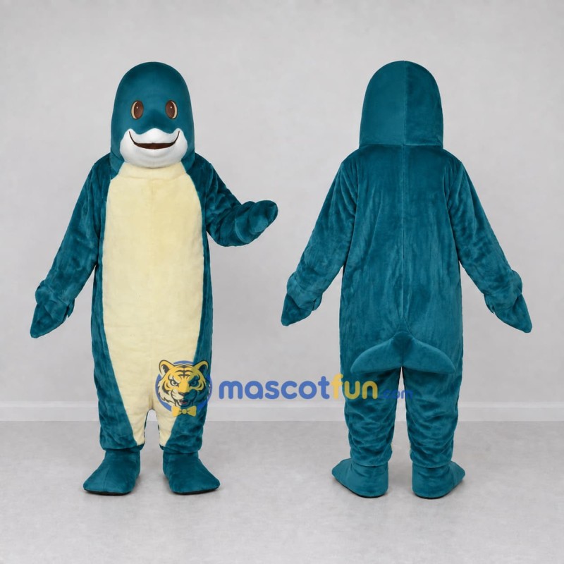 Custom Teal and Cream Dolphin Character Mascot Costume Adult Full Body Suit for Ocean Events Custom Teal and Cream Dolphin Character Mascot Costume Adult Full Body Suit for Ocean Events