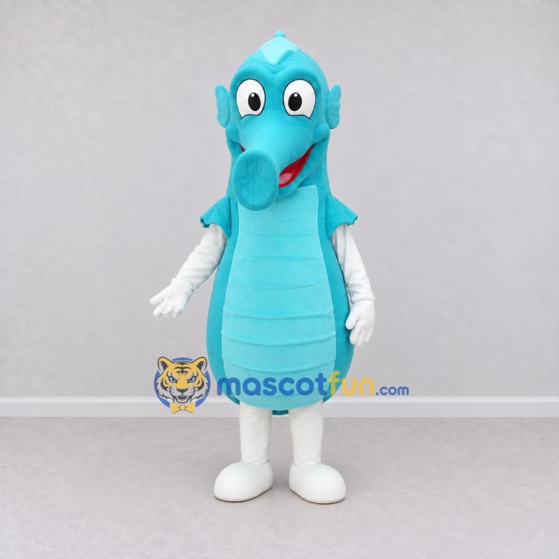 Custom Teal and White Seahorse Character Mascot Costume Adult Full Body Suit for Ocean Events Custom Teal and White Seahorse Character Mascot Costume Adult Full Body Suit for Ocean Events