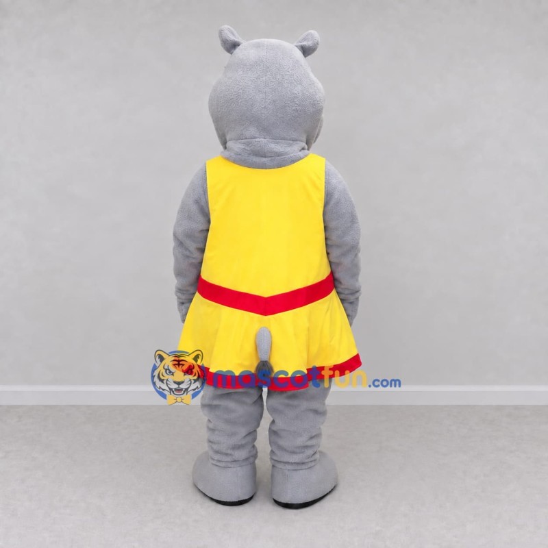 Custom Gray and Yellow Hippo Character in a Dress Mascot Costume Adult Full Body Suit for School Events Custom Gray and Yellow Hippo Character in a Dress Mascot Costume Adult Full Body Suit for School Events