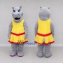 Custom Gray and Yellow Hippo Character in a Dress Mascot Costume Adult Full Body Suit for School Events