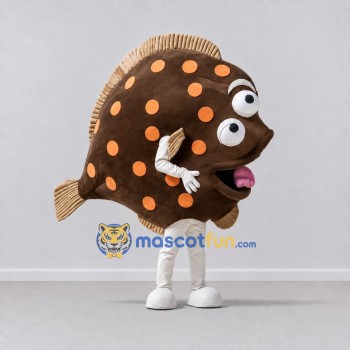Custom Brown and Orange Spotted Flatfish Character Mascot Costume Adult Full Body Suit for Ocean Events Custom Brown and Orange Spotted Flatfish Character Mascot Costume Adult Full Body Suit for Ocean Events