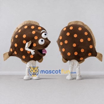 Custom Brown and Orange Spotted Flatfish Character Mascot Costume Adult Full Body Suit for Ocean Events