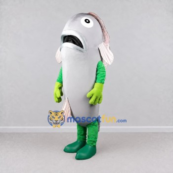 Custom Gray and Green Fish Character Mascot Costume Adult Full Body Suit for Ocean Events