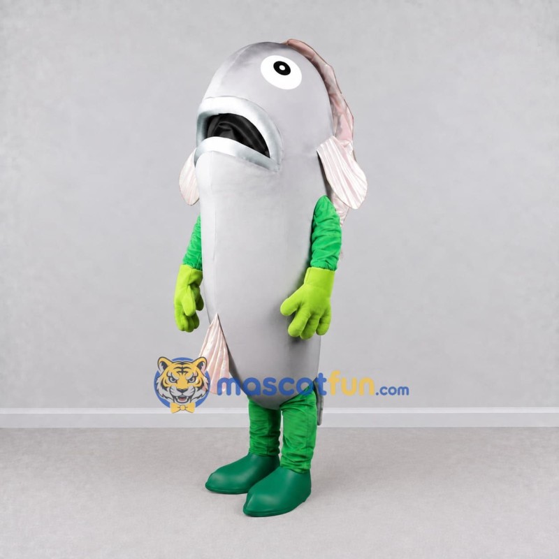 Custom Gray and Green Fish Character Mascot Costume Adult Full Body Suit for Ocean Events Custom Gray and Green Fish Character Mascot Costume Adult Full Body Suit for Ocean Events