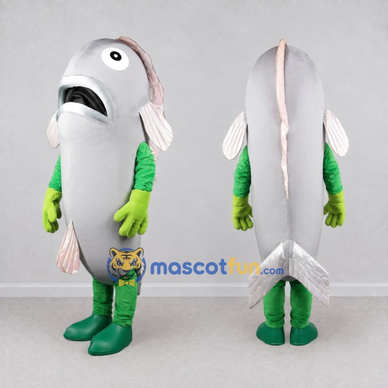 Custom Gray and Green Fish Character Mascot Costume Adult Full Body Suit for Ocean Events Custom Gray and Green Fish Character Mascot Costume Adult Full Body Suit for Ocean Events