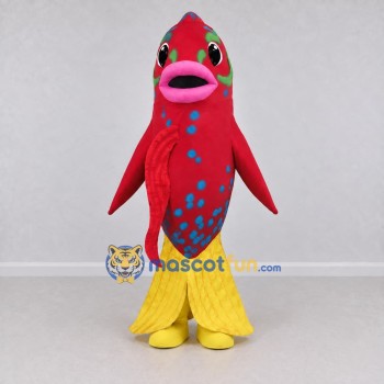 Custom Red and Yellow Spotted Fish Character Mascot Costume Adult Full Body Suit for Ocean Events