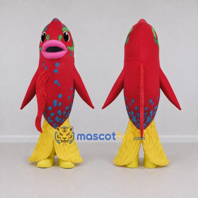 Custom Red and Yellow Spotted Fish Character Mascot Costume Adult Full Body Suit for Ocean Events