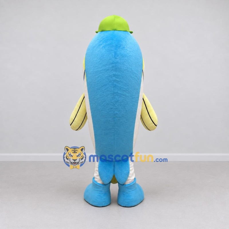 Custom Blue and Cream Fish Character with a Cap Mascot Costume Adult Full Body Suit for Summer Events Custom Blue and Cream Fish Character with a Cap Mascot Costume Adult Full Body Suit for Summer Events