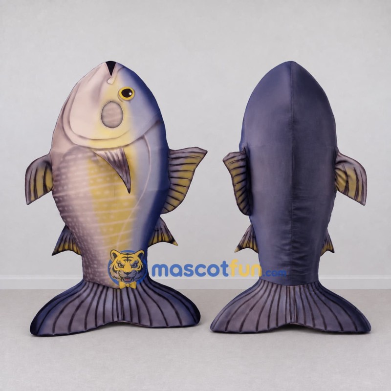 Custom Purple and Gold Fish Character Mascot Costume Adult Full Body Suit for Ocean Events Custom Purple and Gold Fish Character Mascot Costume Adult Full Body Suit for Ocean Events