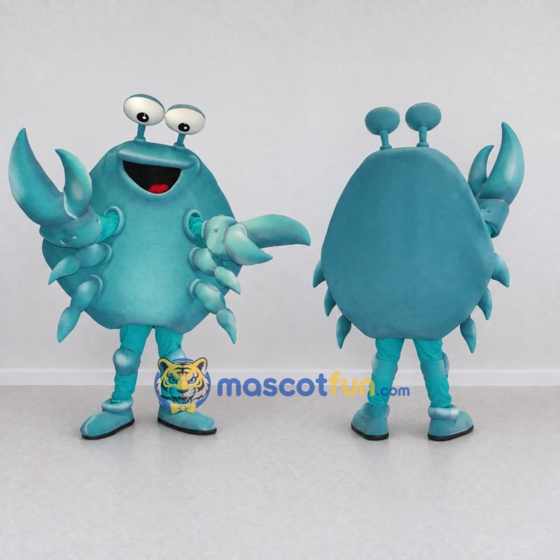 Custom Teal and White Crab Character Mascot Costume Adult Full Body Suit for Ocean Events Custom Teal and White Crab Character Mascot Costume Adult Full Body Suit for Ocean Events