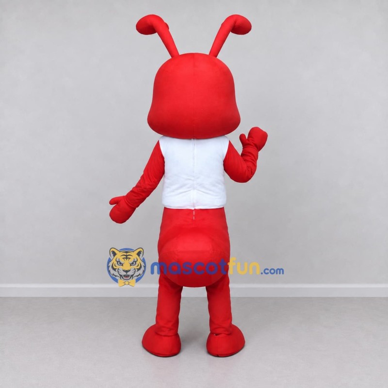 Custom Red and White Ant Character in a T-Shirt Mascot Costume Adult Full Body Suit for School Events Custom Red and White Ant Character in a T-Shirt Mascot Costume Adult Full Body Suit for School Events