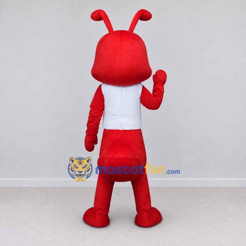 Custom Red and White Ant Character in a T-Shirt Mascot Costume Adult Full Body Suit for School Events