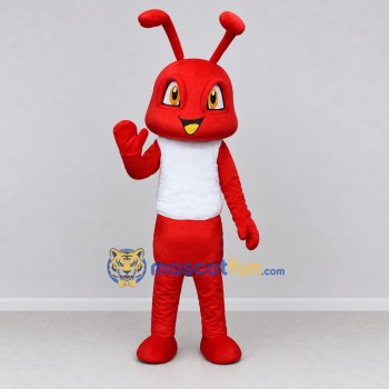 Custom Red and White Ant Character in a T-Shirt Mascot Costume Adult Full Body Suit for School Events
