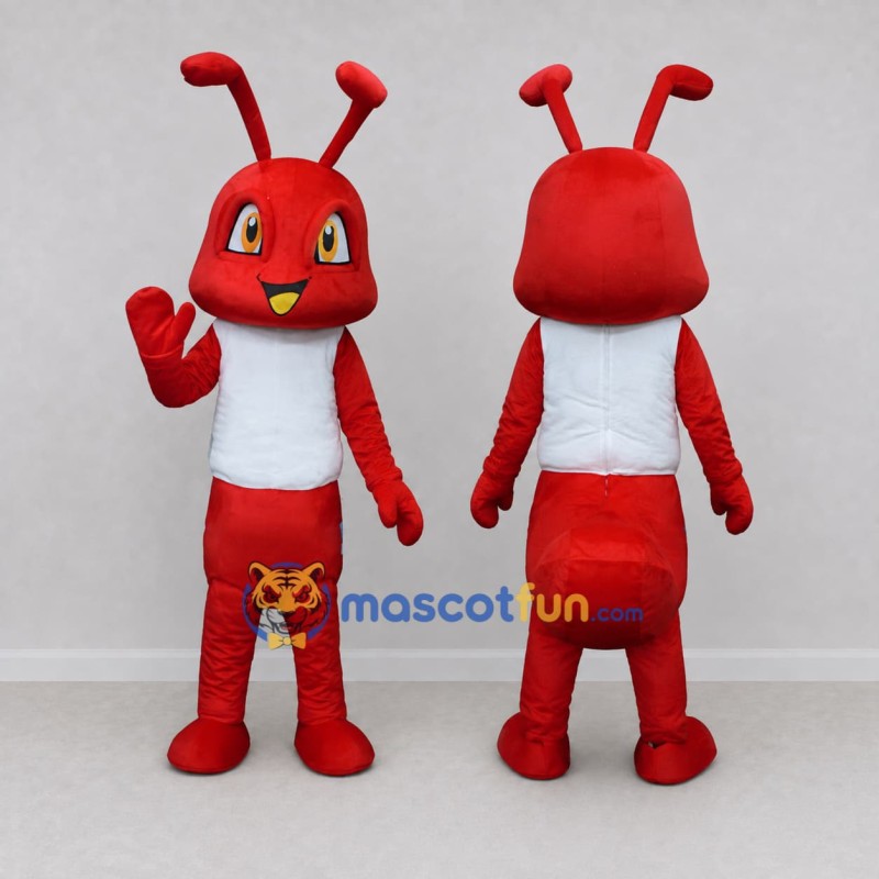 Custom Red and White Ant Character in a T-Shirt Mascot Costume Adult Full Body Suit for School Events