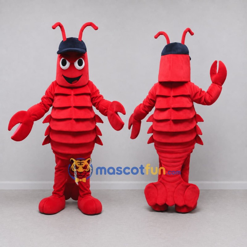 Custom Red and Navy Lobster Character with a Cap Mascot Costume Adult Full Body Suit for Ocean Events