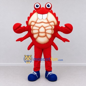 Custom Red and Cream Muscular Crab Character Mascot Costume Adult Full Body Suit for Sports Events