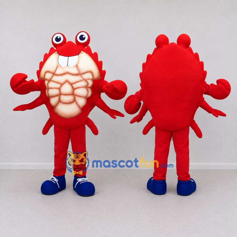 Custom Red and Cream Muscular Crab Character Mascot Costume Adult Full Body Suit for Sports Events Custom Red and Cream Muscular Crab Character Mascot Costume Adult Full Body Suit for Sports Events