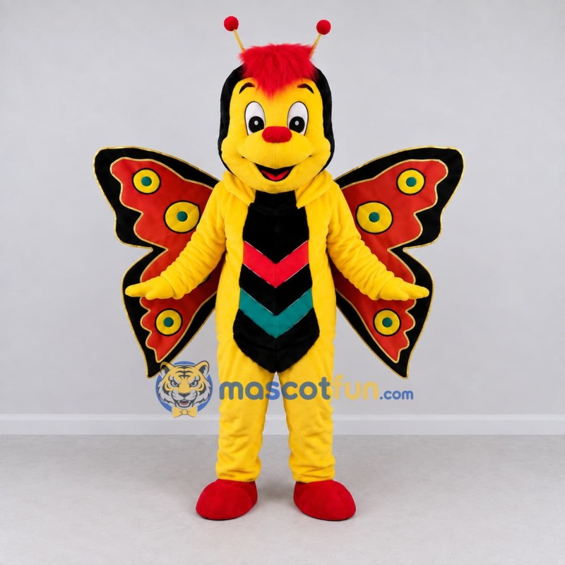 Custom Yellow Red and Black Butterfly Character Mascot Costume Adult Full Body Suit for Garden Events Custom Yellow Red and Black Butterfly Character Mascot Costume Adult Full Body Suit for Garden Events