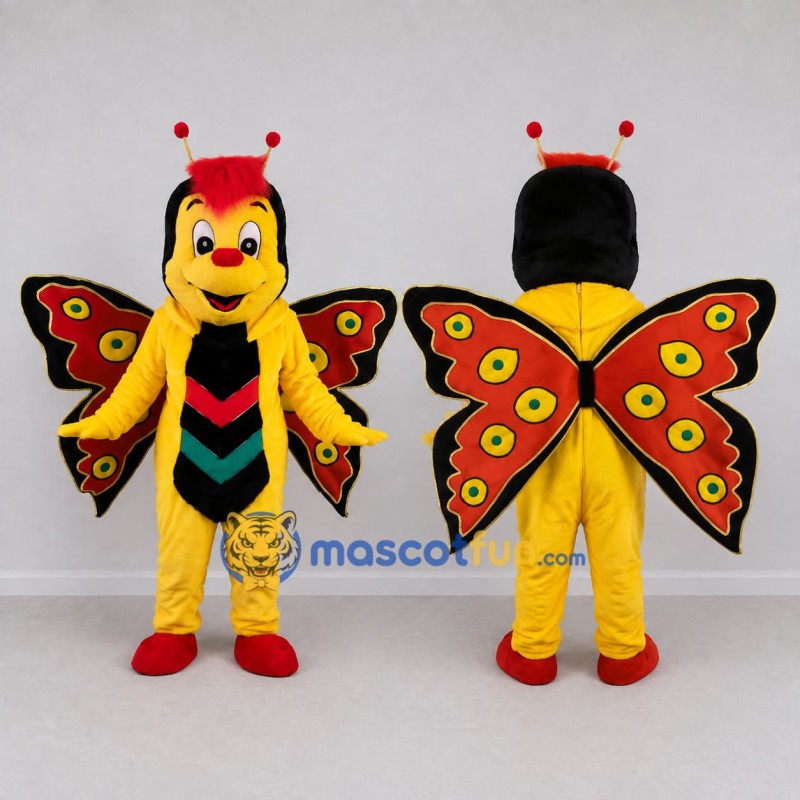 Custom Yellow Red and Black Butterfly Character Mascot Costume Adult Full Body Suit for Garden Events Custom Yellow Red and Black Butterfly Character Mascot Costume Adult Full Body Suit for Garden Events