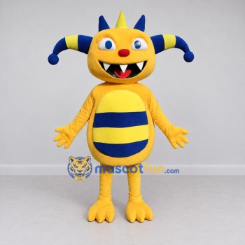 Custom Yellow and Blue Horned Monster Character Mascot Costume Adult Full Body Suit for Theme Parties