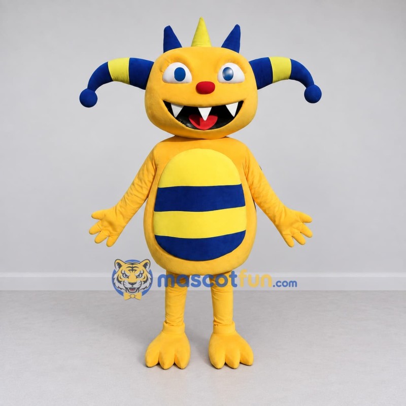 Custom Yellow and Blue Horned Monster Character Mascot Costume Adult Full Body Suit for Theme Parties Custom Yellow and Blue Horned Monster Character Mascot Costume Adult Full Body Suit for Theme Parties