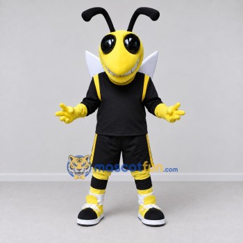 Custom Yellow and Black Wasp Character in Sportswear Mascot Costume Adult Full Body Suit for Sports Events