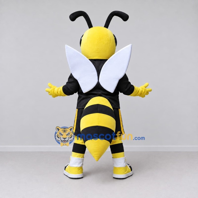 Custom Yellow and Black Wasp Character in Sportswear Mascot Costume Adult Full Body Suit for Sports Events Custom Yellow and Black Wasp Character in Sportswear Mascot Costume Adult Full Body Suit for Sports Events