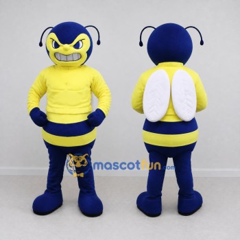 Custom Yellow and Blue Bee Character in a Sweatshirt Mascot Costume Adult Full Body Suit for Sports Events