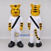 Custom Yellow and Black Tiger Character in Sportswear Mascot Costume Adult Full Body Suit for Sports Events Custom Yellow and Black Tiger Character in Sportswear Mascot Costume Adult Full Body Suit for Sports Events