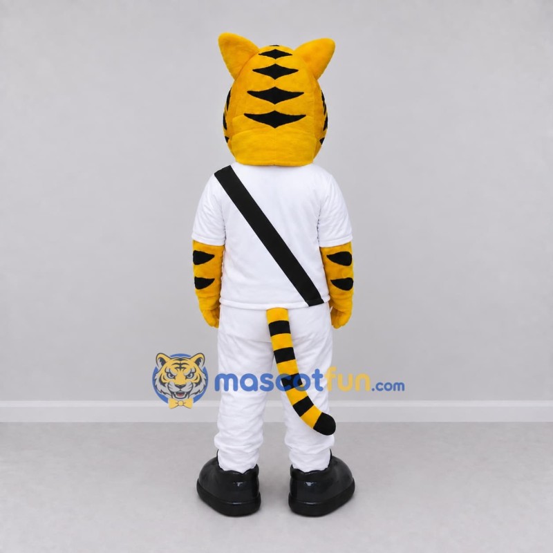 Custom Yellow and Black Tiger Character in Sportswear Mascot Costume Adult Full Body Suit for Sports Events Custom Yellow and Black Tiger Character in Sportswear Mascot Costume Adult Full Body Suit for Sports Events