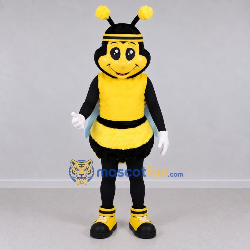 Custom Yellow and Black Bee Character with a Headband Mascot Costume Adult Full Body Suit for Garden Events Custom Yellow and Black Bee Character with a Headband Mascot Costume Adult Full Body Suit for Garden Events