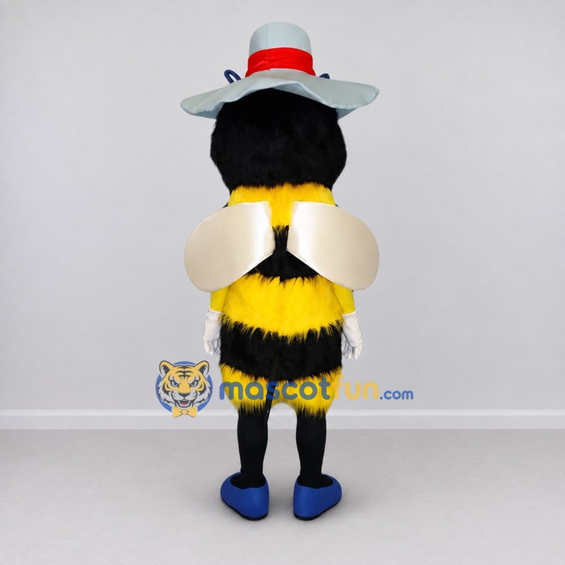 Custom Yellow and Black Bee Character with a Sun Hat Mascot Costume Adult Full Body Suit for Garden Events Custom Yellow and Black Bee Character with a Sun Hat Mascot Costume Adult Full Body Suit for Garden Events