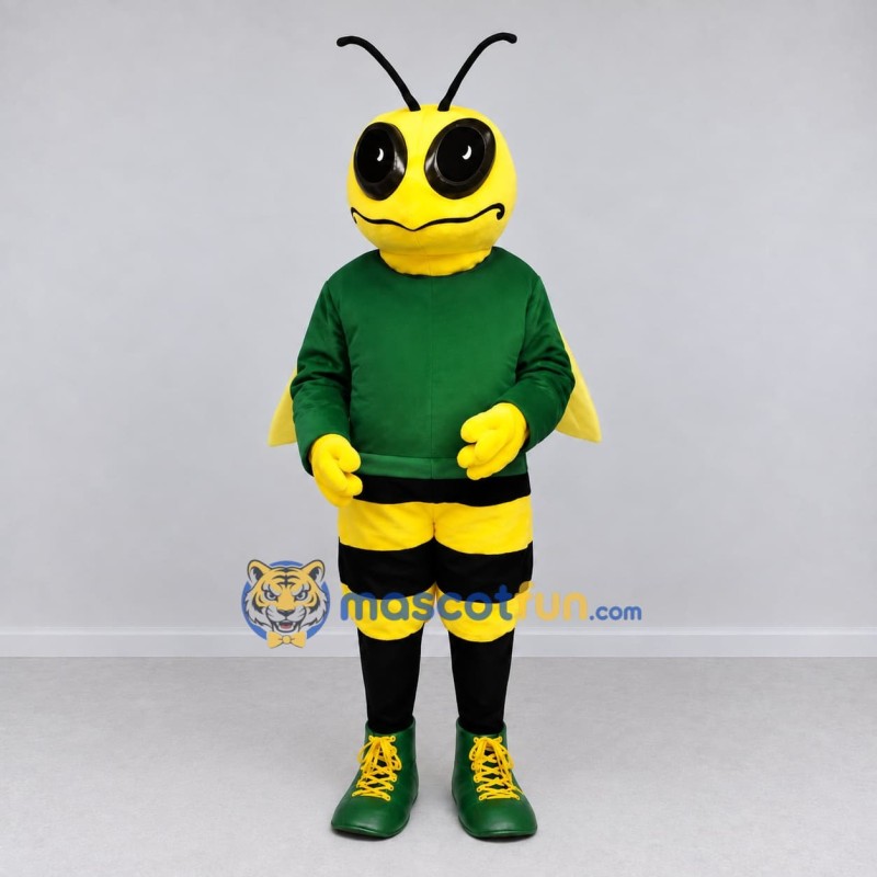 Custom Yellow and Green Bee Character in a Sweatshirt Mascot Costume Adult Full Body Suit for School Events Custom Yellow and Green Bee Character in a Sweatshirt Mascot Costume Adult Full Body Suit for School Events