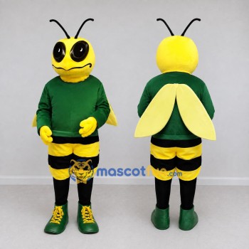 Custom Yellow and Green Bee Character in a Sweatshirt Mascot Costume Adult Full Body Suit for School Events