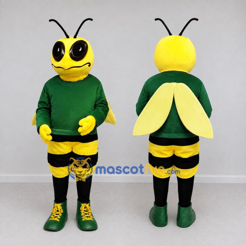 Custom Yellow and Green Bee Character in a Sweatshirt Mascot Costume Adult Full Body Suit for School Events Custom Yellow and Green Bee Character in a Sweatshirt Mascot Costume Adult Full Body Suit for School Events