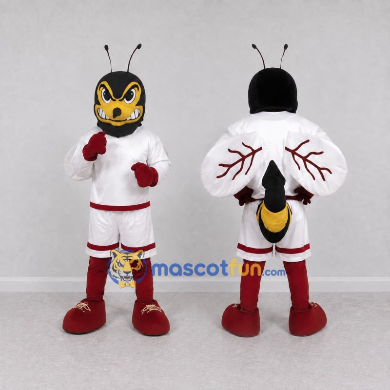 Custom Black Yellow and White Wasp Character in Sportswear Mascot Costume Adult Full Body Suit for Sports Events Custom Black Yellow and White Wasp Character in Sportswear Mascot Costume Adult Full Body Suit for Sports Events